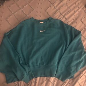 Nike Teal Swoosh Crop Crewneck Sweatshirt